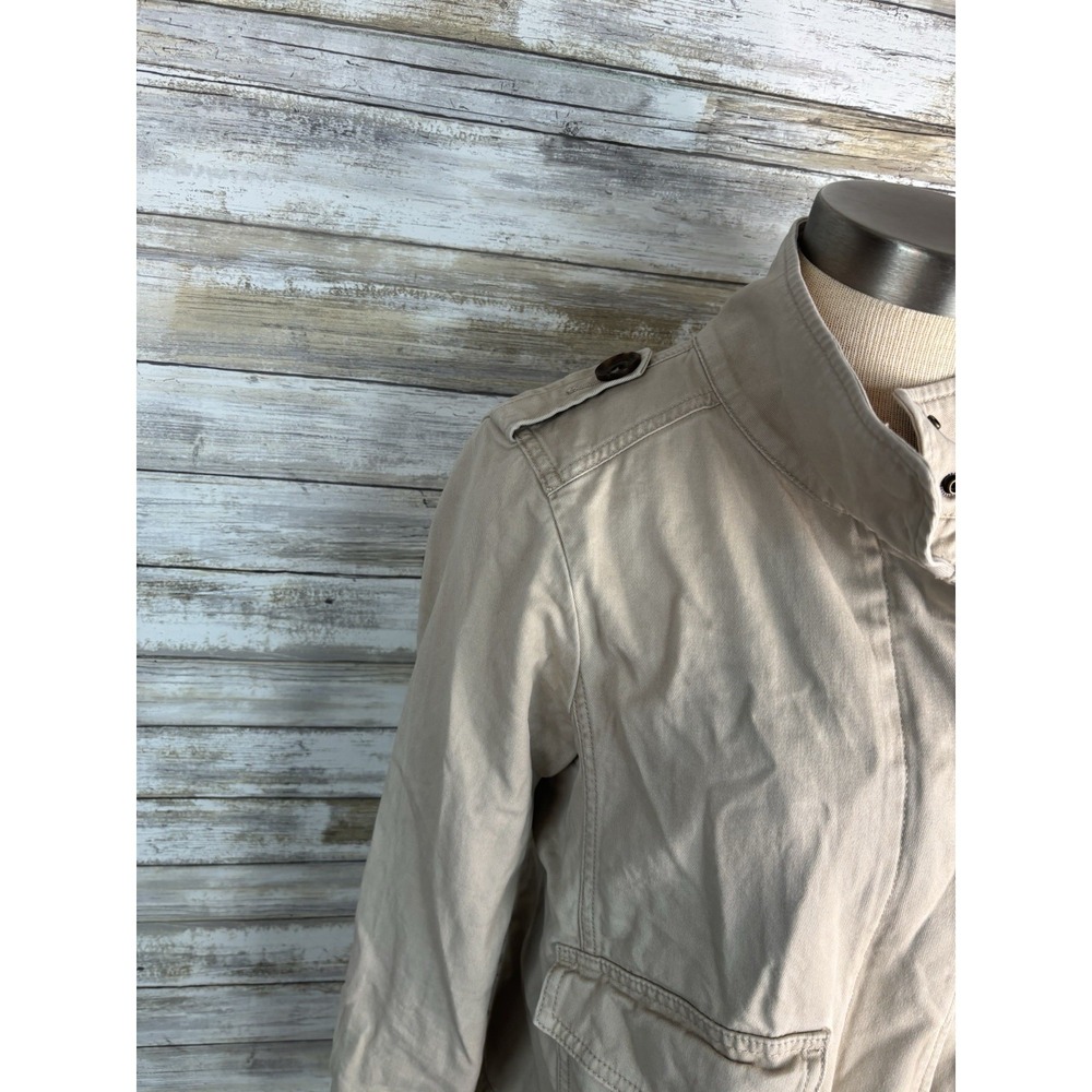 Talbots Refined Twill Utility Jacket Beige Petite M Military Safari Style Cotton - Picture 4 of 10